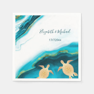 Turtles  Coastal Turquoise Custom Beach Wedding  Napkin
