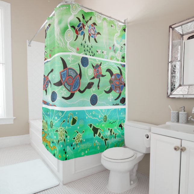 Turtles & Dolphins Shower Curtain (In Situ)