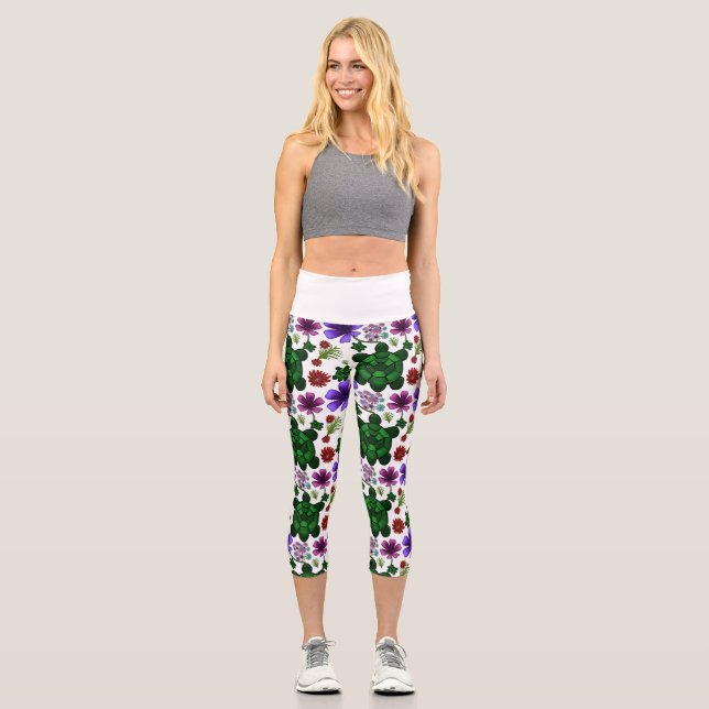 Turtles floral pattern  capri leggings (Front)