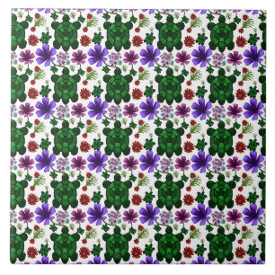 Turtles floral pattern ceramic tile