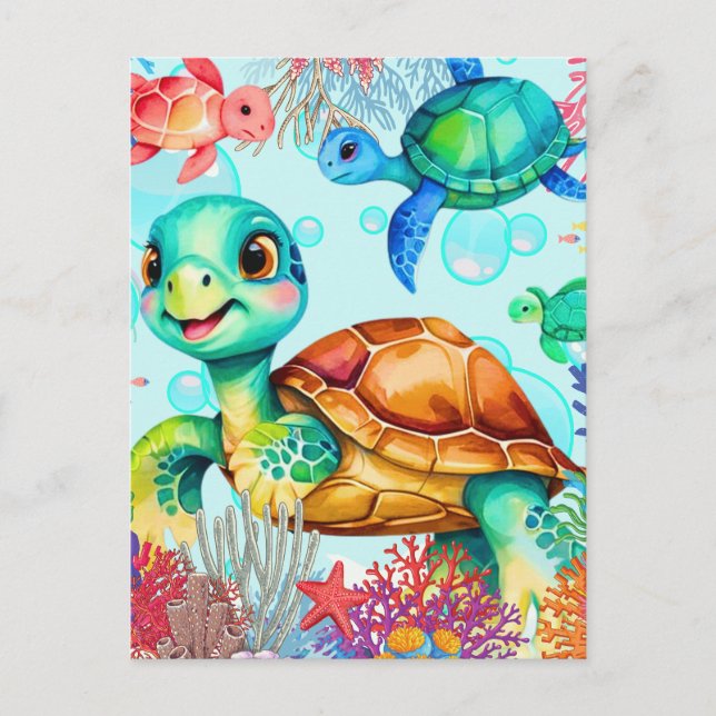 Turtles Having Fun  Postcard (Front)