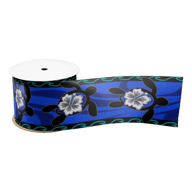 turtles & hibiscus satin ribbon (Spool)