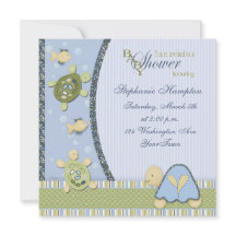 Turtles in Blue and Green Baby Shower Invitation