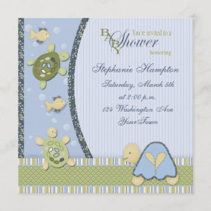 Turtles in Blue and Green Baby Shower Invitation