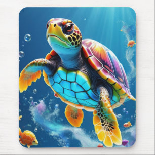 Turtle's Journey Through a Sparkling Jelly Ocean Mouse Pad