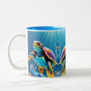 Turtle's Journey Through a Sparkling Jelly Ocean Two-Tone Coffee Mug