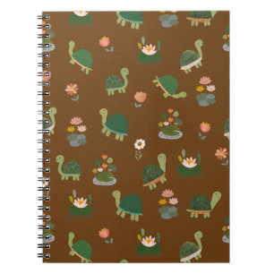 Turtles & Lily Pads on Brown Notebook