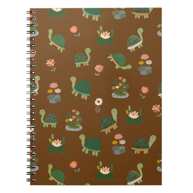 Turtles & Lily Pads on Brown Notebook (Front)