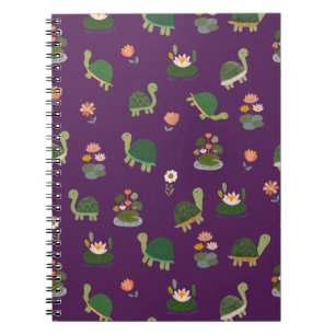 Turtles & Lily Pads on Dark Purple Notebook