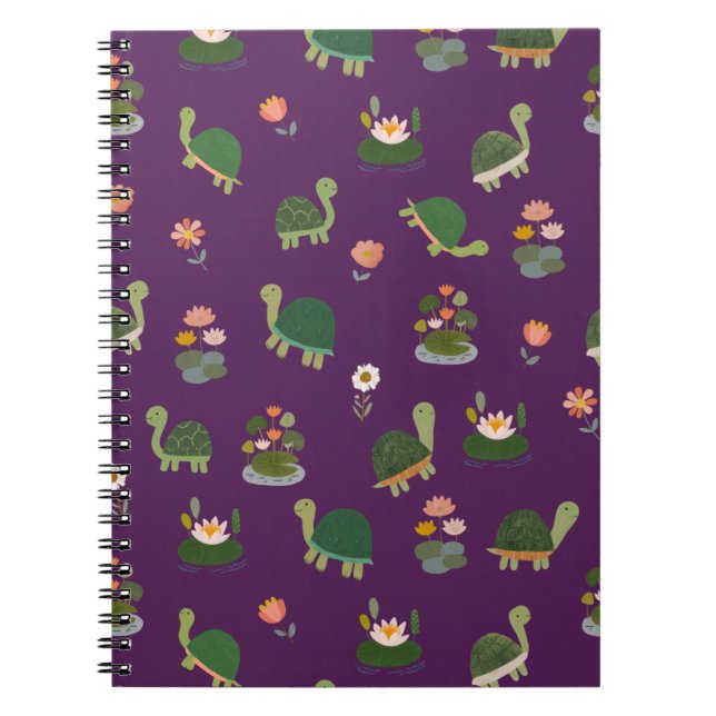 Turtles & Lily Pads on Dark Purple Notebook (Front)