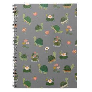 Turtles & Lily Pads on Grey Notebook