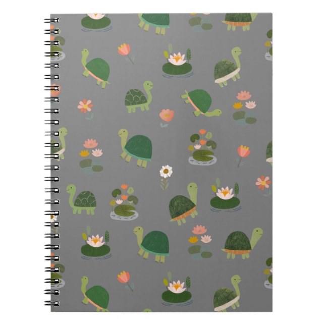 Turtles & Lily Pads on Grey Notebook (Front)