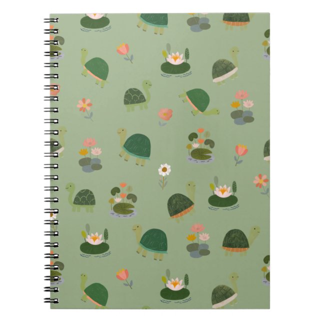 Turtles & Lily Pads on Light Green Notebook (Front)