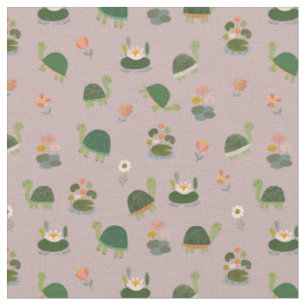 Turtles & Lily Pads on Light Grey-Pink Fabric
