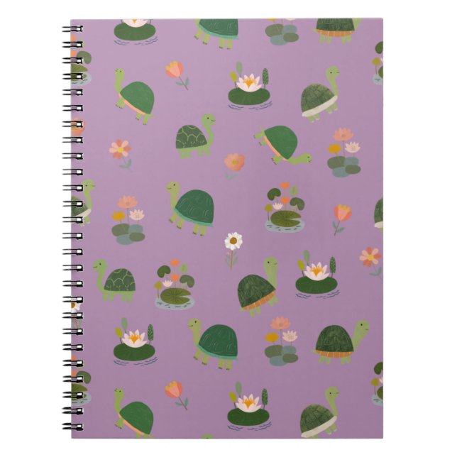 Turtles & Lily Pads on Light Purple Notebook (Front)