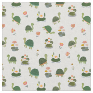 Turtles & Lily Pads on Off-White Fabric