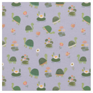 Turtles & Lily Pads on Pale Grey-Purple Fabric
