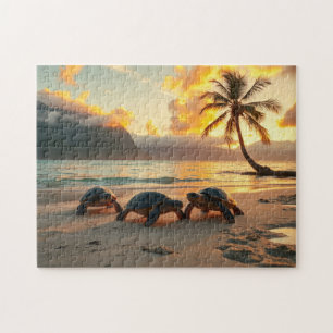 Turtles on the beach at sunset jigsaw puzzle