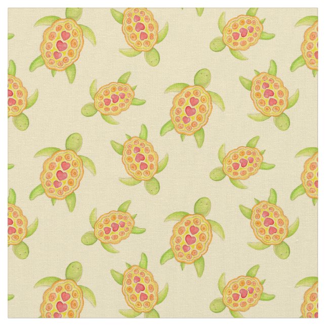 Turtles on the sand watercolor art pattern fabric (Close Up)