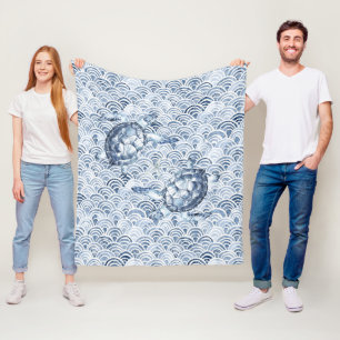 Turtles on Waves  Fleece Blanket