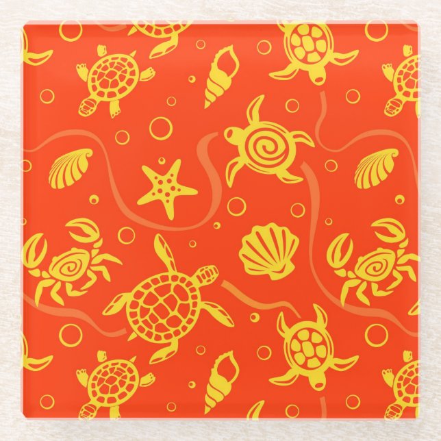 Turtles Pattern Glass Coaster (Front)