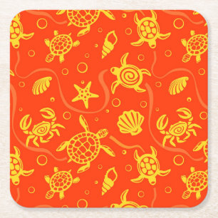 Turtles Pattern Square Paper Coaster