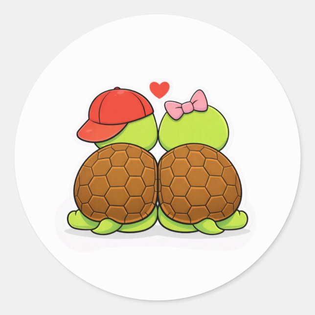 Turtles sharing a moment of joy classic round sticker (Front)