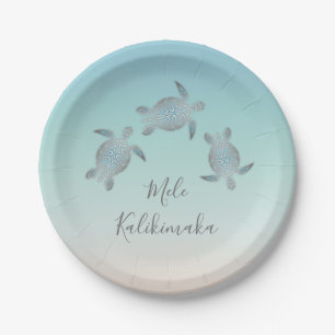 Turtles Silver Mele Kalikimaka Christmas Paper Plate