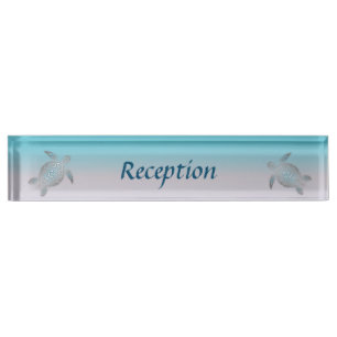 Turtles Silver Turquoise Coastal Reception Nameplate