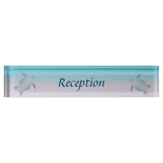 Turtles Silver Turquoise Coastal Reception Nameplate (Front)