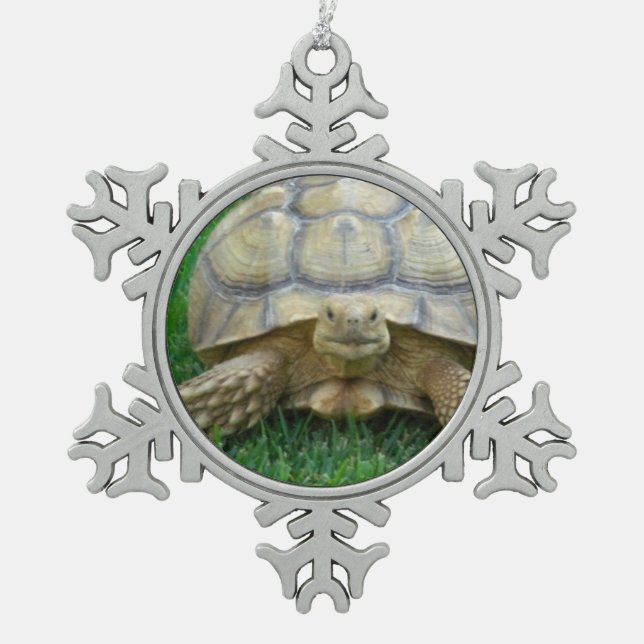 Turtles Snowflake Pewter Christmas Ornament (Front)