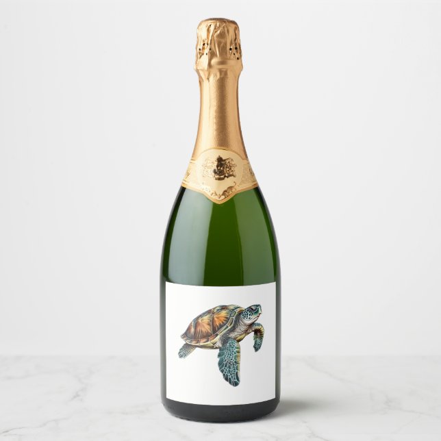 Turtles Underwater Design For Divers Sparkling Wine Label (Front)