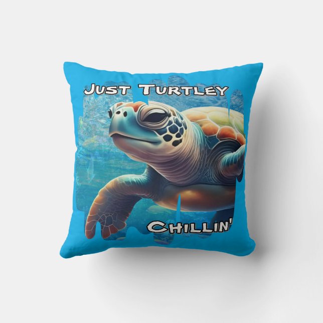 Turtley Chillin' Sea Turtle Close-Up Peaceful Vibe Cushion (Back)