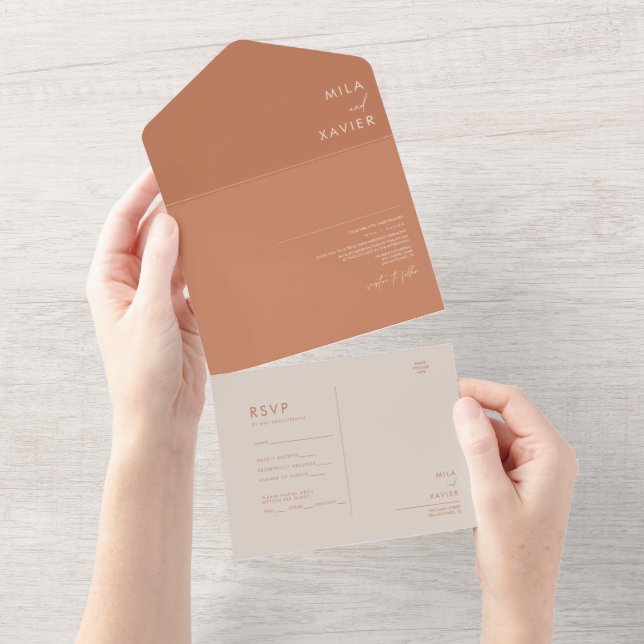 Tuscan Amber | Modern Minimalist Wedding All In One Invitation (Tearaway)