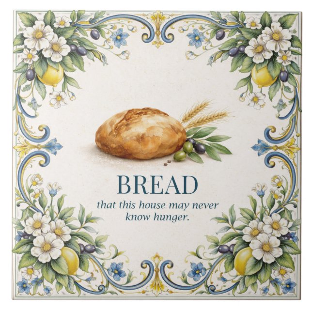 Tuscan Bread Kitchen Blessing Mediterranean Ceramic Tile (Front)