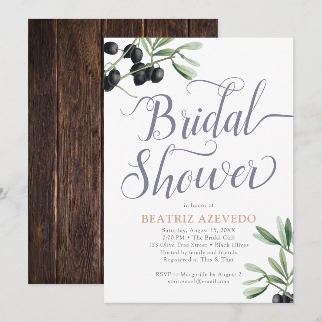 Tuscan Bridal Shower Italian Olive Branch Rustic Invitation (Front/Back)