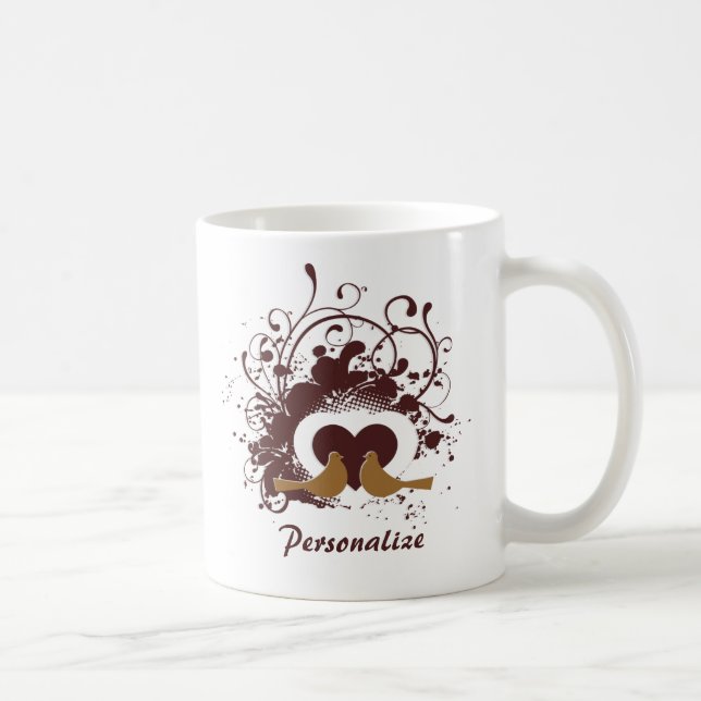 Tuscan Brown Love Birds With Name Coffee Mug (Right)