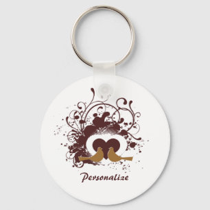 Tuscan Brown Love Birds With Name Key Ring