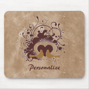 Tuscan Brown Love Birds With Name Mouse Pad