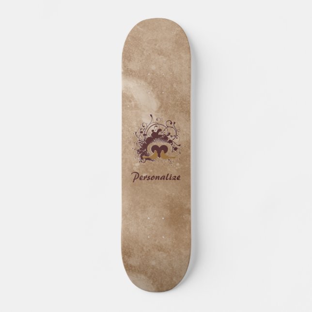 Tuscan Brown Love Birds With Name Skateboard (Front)