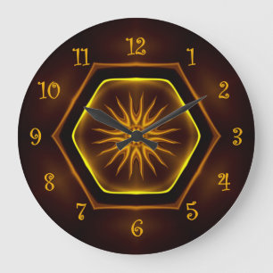 Tuscan Colours, Neon Starburst 01 Gold, Maroon ~ Large Clock