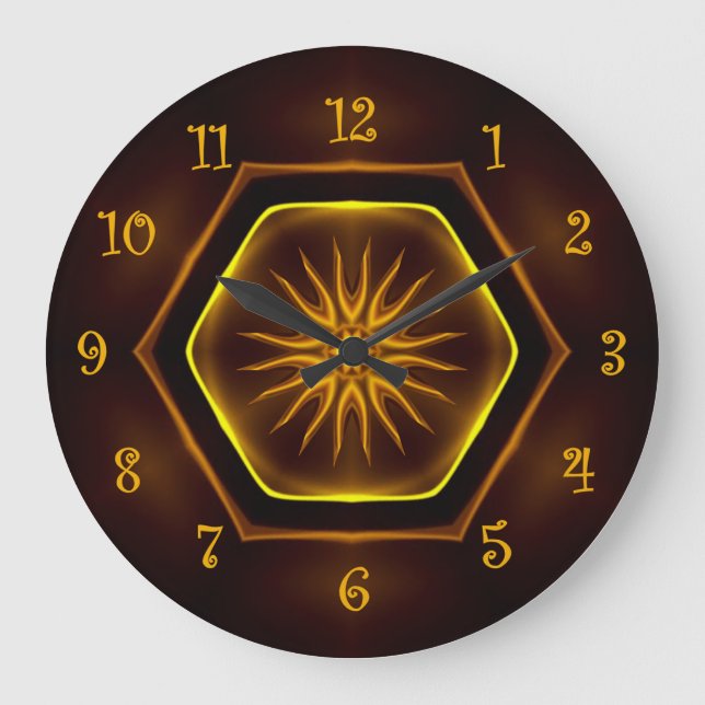 Tuscan Colours, Neon Starburst 01 Gold, Maroon ~ Large Clock (Front)