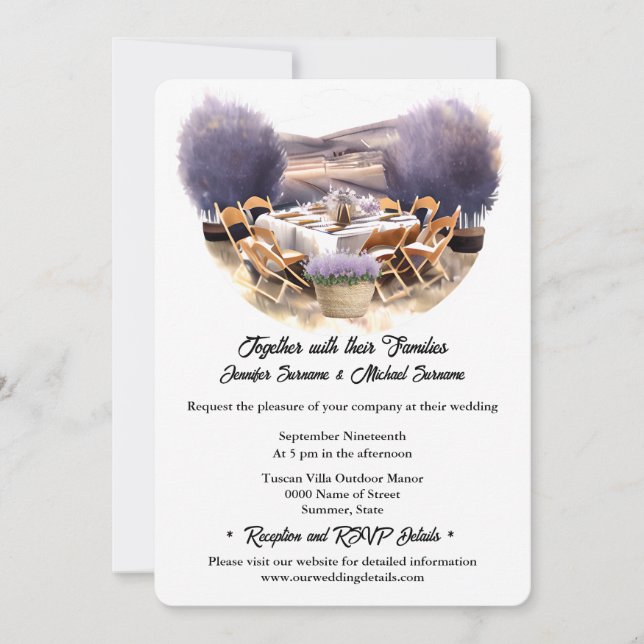 Tuscan country dining summer vineyard wedding invitation (Front)