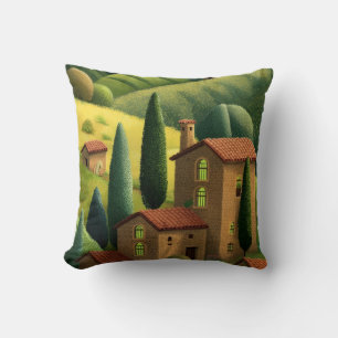 Tuscan Countryside Villa Rolling Hills Cypress  Cushion