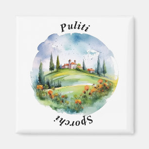 Tuscan Countryside Watercolor Clean Dishwasher Magnet