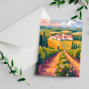 Tuscan Countryside Watercolor Italy Painting Card