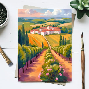 Tuscan Countryside Watercolor Italy Painting Postcard