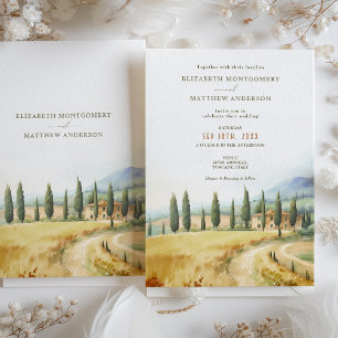 Tuscan Dreamscape Wedding Watercolor Scenery Invitation