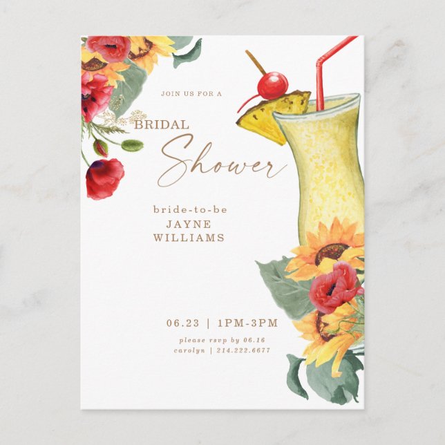 Tuscan Floral Cocktail Colourful Bridal Shower Postcard (Front)