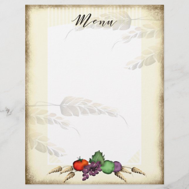 Tuscan harvest foods aged wheat menu letterhead (Front)